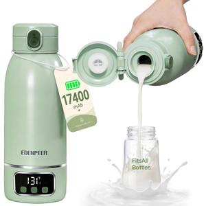 Portable Bottle Warmer on The Go, 17.6 OZ 120 W Fastest Heating, for Breast Milk & Water, 17400 mAh Battery, Precise Temperature Control, 48H Keep Warm, Rechargeable Baby Milk Warmer for Car & Outdoor