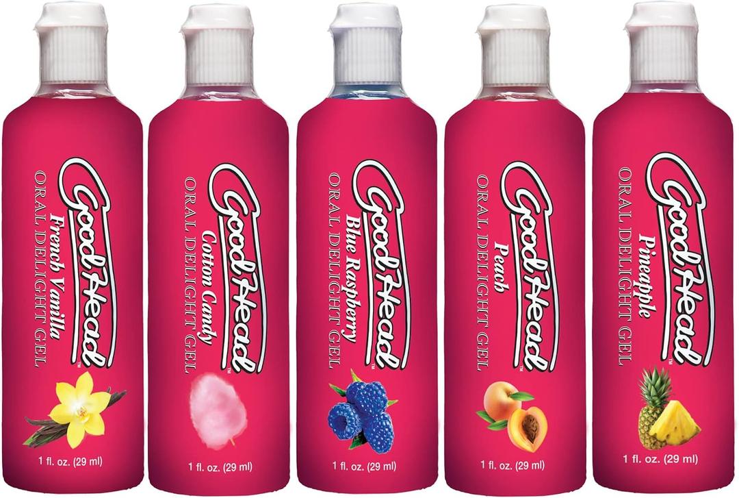 Doc Johnson GoodHead - Oral Delight Gel Variety Pack - French Vanilla, Cotton Candy, Blue Raspberry, Peach, Pineapple - 5 x 1 oz. (5 X 28 g)