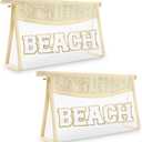 2 Pcs Boho Straw Clear Makeup Letter Bag BEACH Pouch, Sunscreen Bags for Beach Travel Small Cute Chenille Letter SPF Bag Pouch,Waterproof Beach Toiletry Sun Bag Best Beach Accessories for Women(BEACH)