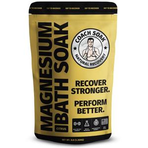 Coach Soak Recovery Bath Soak - Faster Absorption Than Epsom Salt for Pain - Rejuvenating Magnesium Flakes with 21 Minerals, Essential Oils & Bath Salts, 3lbs (Energizing Citrus) (48 Ounce (Pack of 1))
