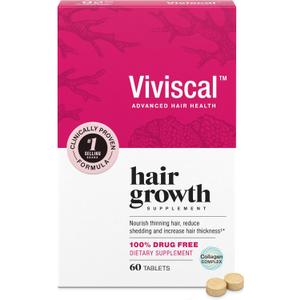 Viviscal Hair Growth Supplements For Women For Thicker, Fuller Hair, Nourishes Thinning & Loss, With Proprietary Collagen Complex, 60 Tablets, 1 Month Supply (BB 04/2028)