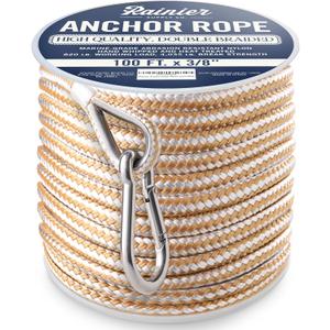 RainierSupplyCo Boat Anchor Rope - Double Braided Marine Rope Anchor Line - 100/150 / 200/300 ft Nylon Boating Line with 316 Stainless Steel Thimble and Heavy Duty Marine Grade (White Gold)