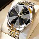 OLEVS Watches for Men Business Dress Diamond Analog Quartz Big Face Luxury Classic Stainless Steel Waterproof Luminous Two Tone Wristwatch
