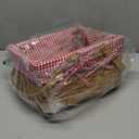 Wickerwise Small Rectangular Woodchip Picnic Baskets with Double Folding Handles, Natural Hand-Woven Basket Lined with Gingham Red and White Lining Great for Gifts