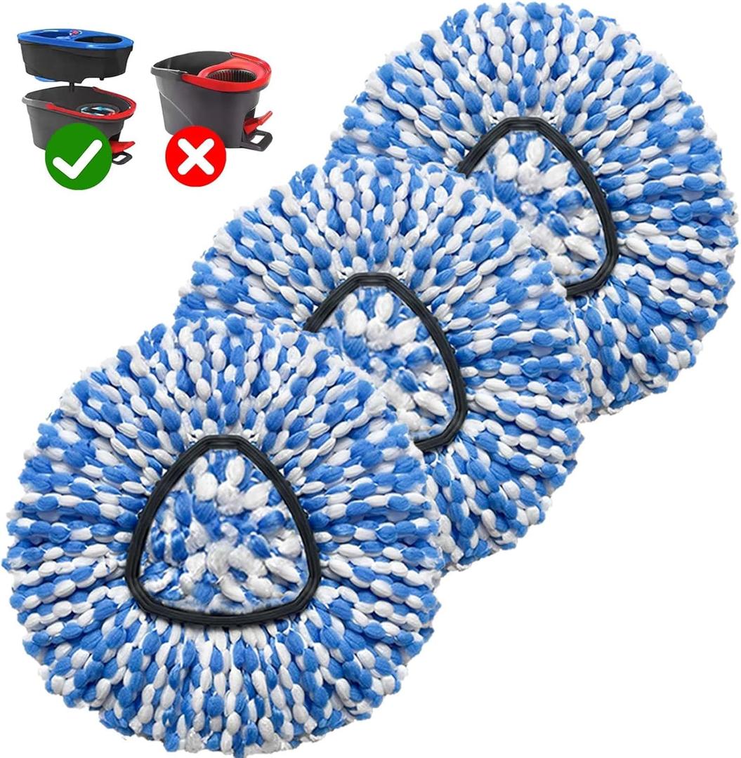 3 Pack Mop Replace Heads Compatible for OCeda, Spin Mop Refill Head Replacement for RinseClean 2-Tank System - Fluffy Microfiber, Machine Washable and Easy to Replace (Blue)