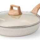 CAROTE 8 Inch Non Stick Frying Pan with Lid,White Granite Nonstick Skillet Omelet Pans, Egg Pan Granite Cookware, PFOS & PFOA Free