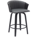 Armen Living Diana 26" Seat Height Mid Century Modern Swivel Black Wood Bar Stool for Kitchen Island Counter in Gray Faux Leather
