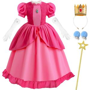 Pink Princess Costume for Girls Kids Toddler Cosplay Dress With Accessories Halloween Birthday Outfits, 5-6, 130