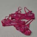Kaei&Shi Floral Embroidered Mesh Sheer,Underwire Satin Bow,High Cut Thong,Belt Garter Lingerie, L