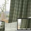RYB HOME Moss Green Plaid Curtains for Living Room Dining Room, Linen Blend Light Filtering Semi-Sheer Privacy Farmhouse Checkered Window Treatment for Kitchen Bedroom, W52 x L84 Inch, 2 Panels
