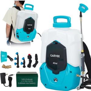 Garvee 4 Gallons Battery Powered Backpack Sprayer, 12V 8Ah Electric Sprayer with 6 Nozzles & 2 Wands, 4-6 Hour Runtime, 90PSI Adjustable Pressure, Trigger Lock, Yard Sprayers for Lawn and Garden