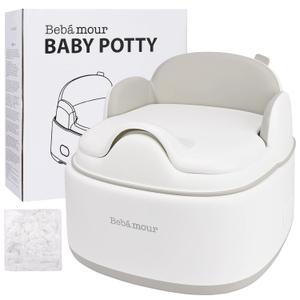 Bebamour Potty Training Toilet 3 in 1 Multi-Functional Potty Seat Detachable Baby Potty Step Stool Anti-Slip Stable Potty Training Toilet with 100 Pack Trash Bags for Baby Toddler Kids(Coffee)