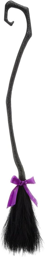 Muspeczenith Women Halloween Witch Broom with Ribbons Party Favor Photo Booth Accessories Halloween Decorations (Black, 50 Inch)