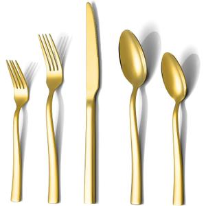Gold Silverware Set, Briout 40 Piece Stainless Steel Flatware Cutlery Set Service for 8 Luxury Square Tableware Thick Knife Fork Spoon for Home Kitchen Restaurant Wedding, Mirror Polished
