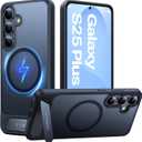 TORRAS Strong Magnetic & Seamless Stand for Samsung Galaxy S25 Plus Case, Fit for MagSafe, Mil-Grade Drop Protection, Adjustable Kickstand for Samsung Galaxy S25 Plus Case, Translucent Back/Black Edge