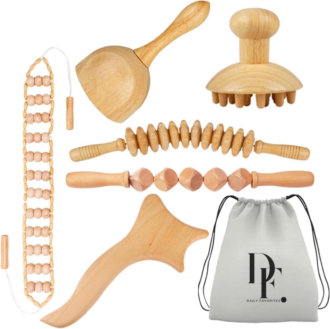 6-in-1 Wood Therapy Massage Tools  Lymphatic Drainage Massager Maderoterapia Kit Wooden Massager Body Sculpting Tools for Muscle Pain Relief - Wood Therapy Tools for Body Contouring and Shaping
