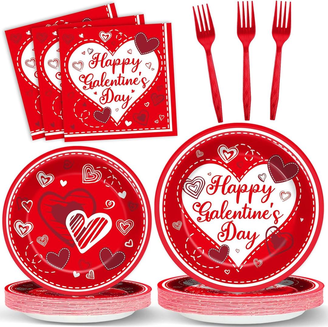 gisgfim 96Pcs Galentines Day Party Plates and Napkins Happy Galentine's Day Red Supplies Gals Tableware Dinnerware Set Valentines Day Paper Dessert Plate Party Decoration Women Ladies Favors Serve 24