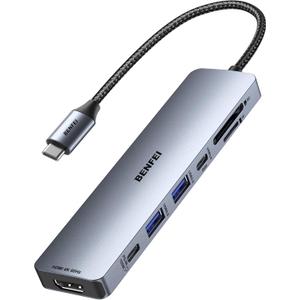 BENFEI 7-in-1 USB C Hub with HDMI(4K@60Hz), 2 USB-A, 1 USB-C Data, 100W Charge, SD/TF Card Reader, Silicone Tangle-Free Cable Compatible with MacBook Pro/Air, iPad Pro, iMac, iPhone 15 Pro/Pro Max
