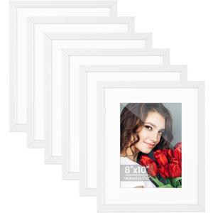 LBECUA 8x10 Picture Frame Set of 6, Display Pictures 8x10 without Mat or 5x7 with Mat, Horizontal and Vertical for Wall and Tabletop, White