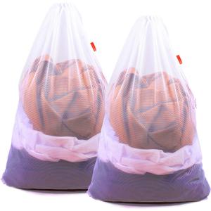 2 Pack Mesh Laundry Bags, 24 x 36 Inches Heavy Duty Drawstring Bag, Factories, College, Dorm, Travel and Apartment Dwellers, White