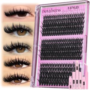 TNFVLONEINS Lash Clusters Kit Wispy Lash Extension Kit Spiky Eyelash Extension Kit Eyelash Clusters DIY Individual Lashes Kit Soft Cluster Eyelash Extensions(Wispy Spikes Kit)