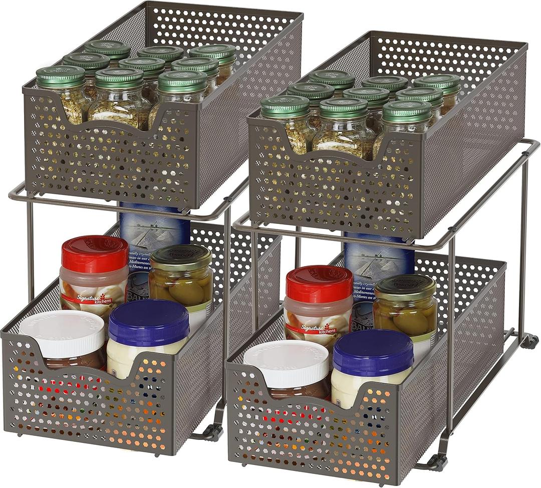 Simple Houseware Cabinet 2 Tier Perforated Basket Drawer, Bronze - 2 Pack