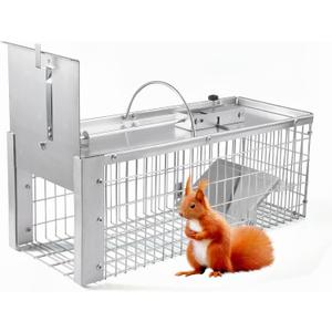 Live Animal Cage Trap, Durable Humane Animal Trap for Squirrels, Weasels, Chipmunks, and Small Animals, Easy Catch & Release (1 Trap) (Silver)