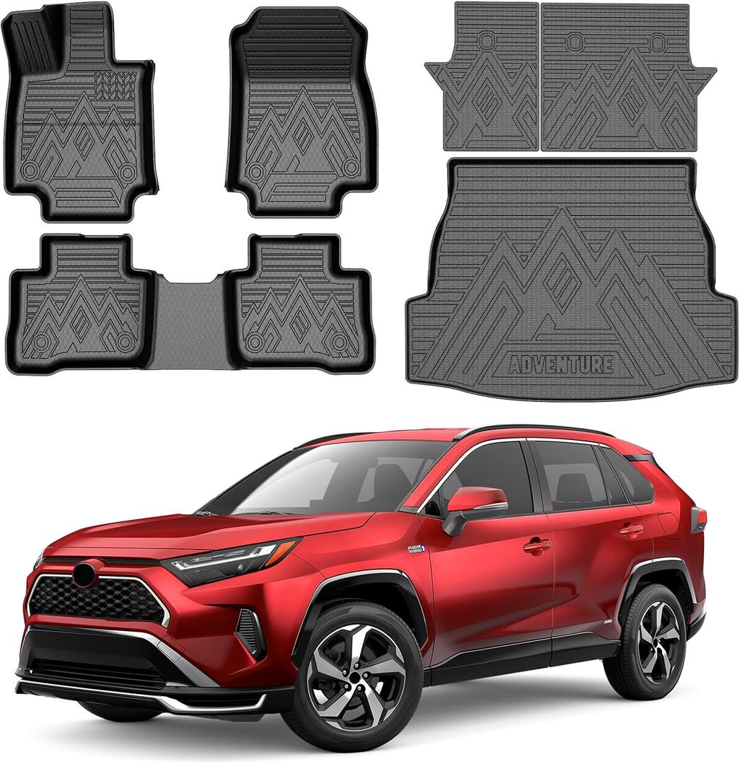 Mixsuper Floor Mats for Toyota RAV4 2025 2024-2019, Cargo Mat Backrest Mat for RAV4, All Weather 2 Row Floor Liners & Trunk Mat Accessories Set Black
