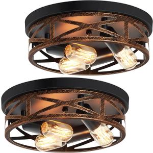 ZHU YAN Farmhouse Flush Mount Ceiling Light,3-Light Ceiling Light Fixture Hallway Ceiling Light Fixtures, Light Fixtures Ceiling Mount for Hallway Kitchen, Entryway, Hall (Pack of 2) (12.9in-Rustic Black)