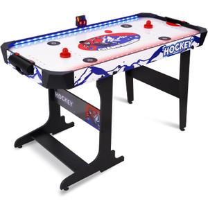 57" LED Light-Up Air Hockey Table, Foldable Arcade Style Air Hockey Game Set w/Accurate Electronic Scoring, in Line Power Switch, Powerful Motor for Kids Adults, Home Game Room