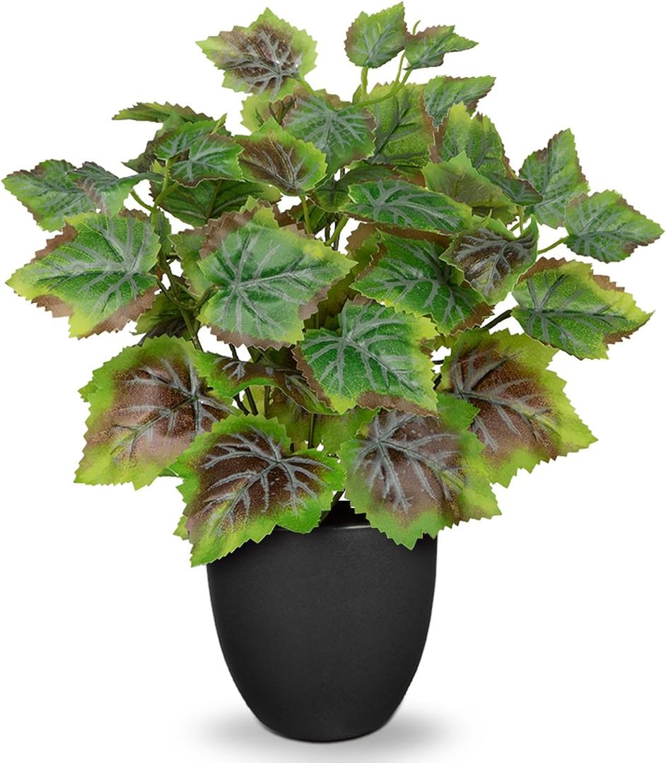 14.5" Artificial Plants Indoor Home Decor, Fake Potted Silk Plants for Shelves Living Room Decorative, Small Artificial Office Desk Plants in Pots, Faux Grape Leaf Vine Hope Tropical House Plant (# Rusted Green)