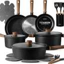 CAROTE 21pcs Pots and Pans Set Nonstick, Cookware Set Black Granite Induction Kitchen Cooking Set w/Frying Pans & Saucepans(PFOS, PFOA Free), 21 Piece 