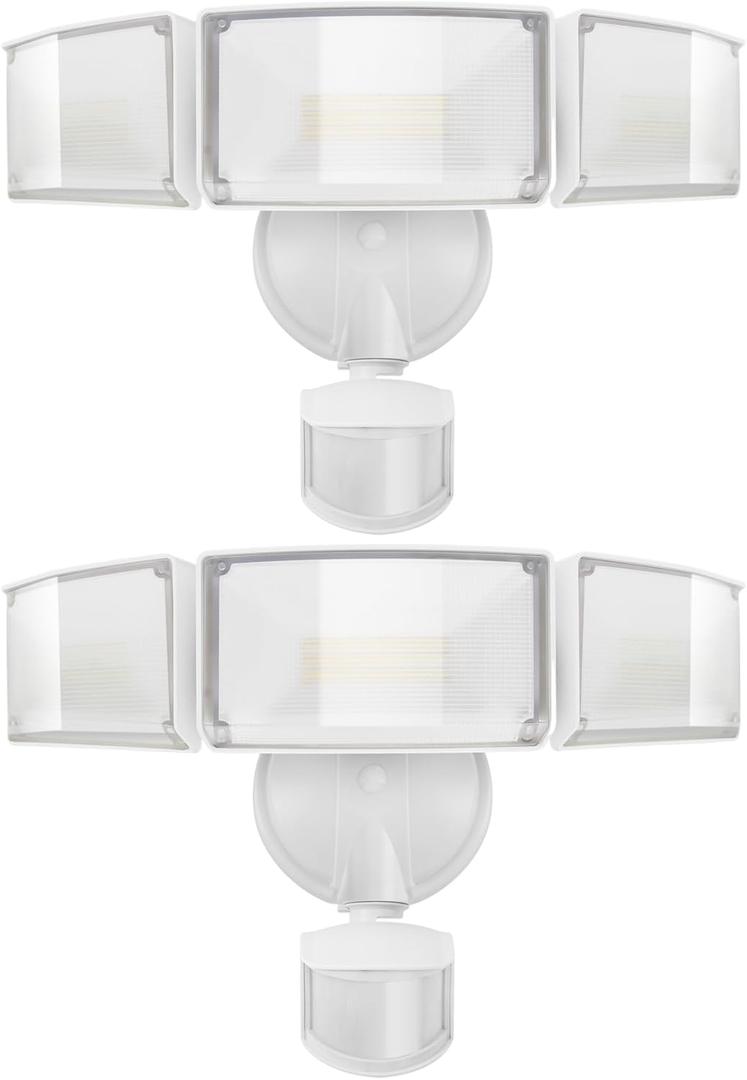 UME 2 Pack 5500LM LED Security Lights Motion Sensor Light Outdoor, 49W, 5000K Daylight, IP65 Waterproof, Dusk to Dawn, 3 Head Motion Detected Flood Light for Garage, Yard, Porch (White)