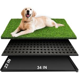 Dog Grass Pad with Tray, 34''X23'' Large Artificial Turf Grass Potty, Reusable Puppy Pee Pads for Dogs, Portable Dog Litter Box for Indoor/Outdoor Potty Training Toilet
