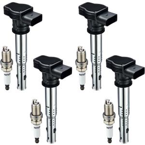 BDFHYK Ignition Coil Pack and Iridium Spark Plugs Compatible with Audi Volkswagen 2.0L L4 4.2L V8 for UF575 PFR7S8EG,Sets of 4