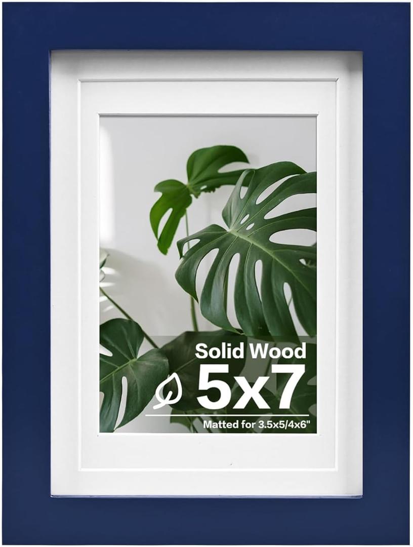  Egofine 5x7 Picture Frame Made of Solid Wood,Covered by Plexiglass Display Pictures 3.5x5/4x6 with Mat or 5x7 Without Mat for Table Top Display and Wall Mounting Photo Frame, Navy Blue - Pack of 2