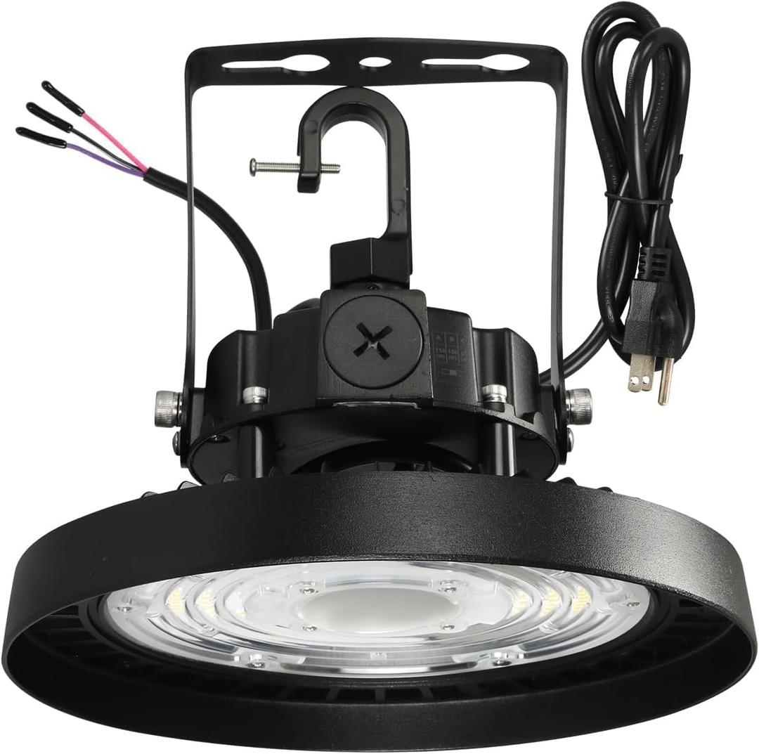 UFO LED Warehouse Light High Bay Dimmable 0-10V with US Plug 4Ft Cable, 150W (Egv.750W MH/HPS), 5000K, IP65 Commercial Area Lighting Fixture for Warehouse Workshop Garage Barn, UL Listed