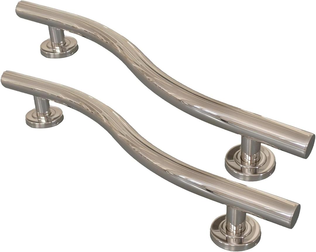 24 Inch Wave Grab Bar, Polished Chrome Shower Handrail, 2 Pack
