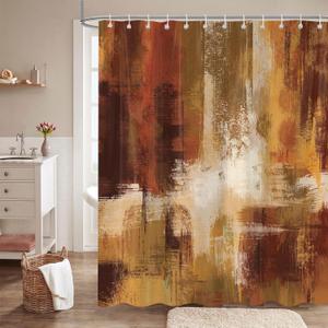 iTapnoom Burnt Orange Shower Curtain Waterproof Polyester 72 x 72 Inches with Hooks, Abstract Rust Modern Art Painting Bathroom Decor