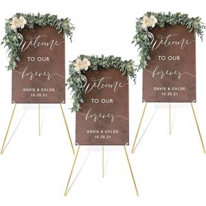 DANMO Easel Stand for Wedding Sign Poster 63'' Instant Display Easel for Floor Adjustable Metal Art Easel Gold 3 Pack