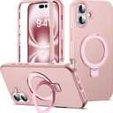 Compatible with iPhone 16 Plus Case 6.7''with Magnetic Ring Stand [Military Drop Protection][Compatible with Mag-Safe] Shockproof 16 Plus Phone Case for Men Wowen,Rose Gold