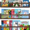 AZSKY Nursery Book Shelves 24 Inch Deep Walnut Floating Bookshelf for Kids Room Wall Mounted Floating Shelves Solid Nursery Bookshelf Perfect Decor for Kitchen Bedroom Living Room, Set of 3