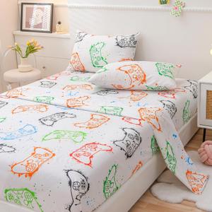 WINLIFE Gaming Sheet Set Full Size 4-Piece Soft Microfiber Splash Colorful Gamepad Printed Sheets for Full Bed, Deep Pocket Fun Pattern Kids Full Sheet Set