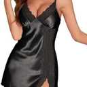 Rigeri Silk Nightgown Sexy Chemise Silk Slip Dress with Side Slit Lingerie for Women Medium