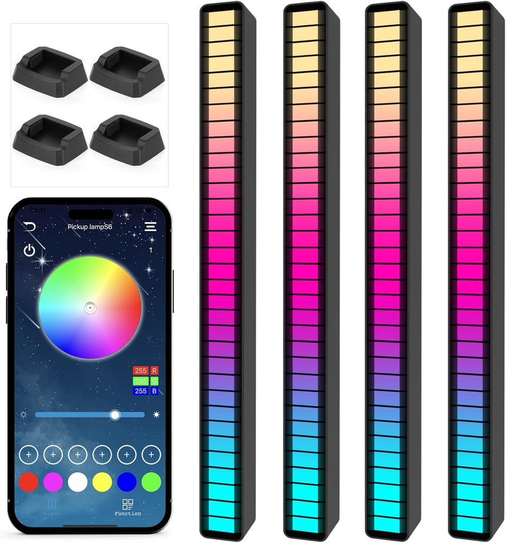 Soulpunk RGB Rechargeable Sound Control Light, Voice-Activated Pickup Music Rhythm Lights, Creative Colorful LED Ambient Light, with 15 Modes Music Sync 32-Bit Audio Spectrum for Car4 Pack-App