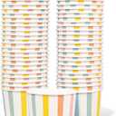 MATICAN Paper Ice Cream Cups, 50-Count 9-Oz Disposable Dessert, Snack Bowls for Hot or Cold Food, 9-Ounce Party Supplies Treat Cups for Sundae, Frozen Yogurt, Soup, Pastel Stripes