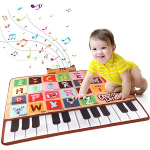 Bluejay Baby Piano Mat, Musical Keyboard Learning Toys with 26 Letters, Electronic Music Animal Touch Play Mat Toddler Toys Gifts for Boys and Girls 1 2 3 Year Old