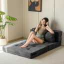 MAXYOYO Convertible Sofa Bed, Fold Out Loveseat Sleeper Sofa with Pillow, 4 in 1 Tufted Folding Couch Bed Foam Floor Couch, Lazy Chair for Living Room Bedroom Guest Room, Dark Grey, Twin