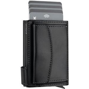 pularys Mini Wallet LONDON - Credit Card Holder Made of Italian Leather - RFID blocking - Up to 9 Card Slots - Coin Pocket - For Men and Women - Classic Design (Black)