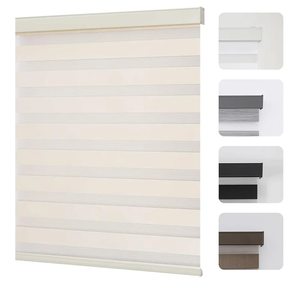 Joydeco Cordless Zebra Blinds for Windows, Dual Layer Light Control Window Blinds with Light-Proof Aluminum Cover, Free-Stop Roller Shades for Home & Office (Beige,35" W x 75" H)